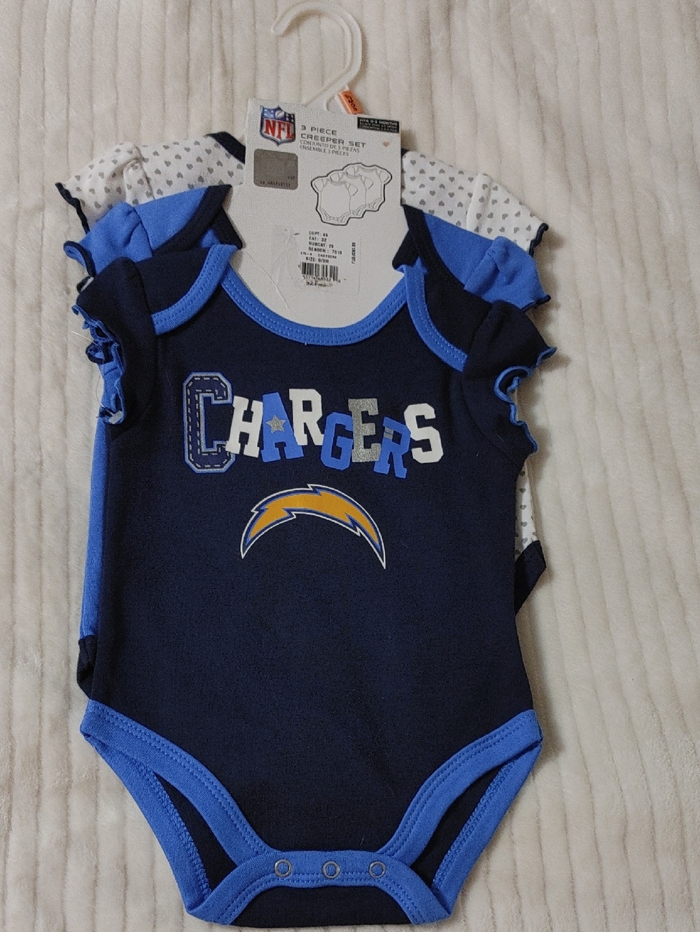 3 PC NFL Chargers Infant Onesie Pack - Navy, Royal Blue & Yellow